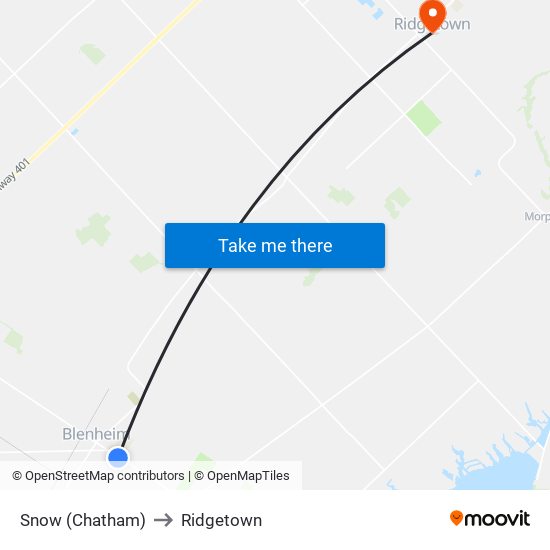 Snow (Chatham) to Ridgetown map