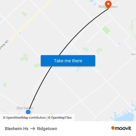 Blenheim Hs to Ridgetown map