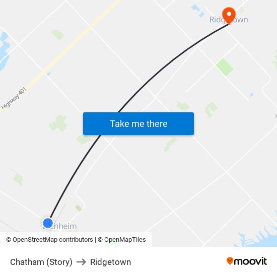 Chatham (Story) to Ridgetown map