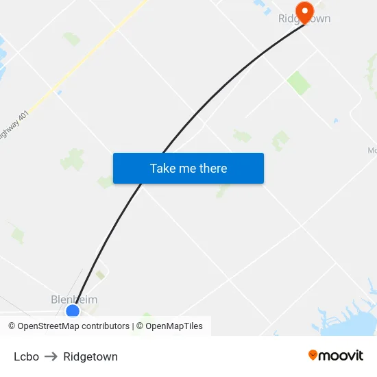 Lcbo to Ridgetown map