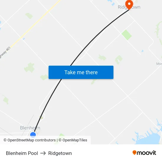 Blenheim Pool to Ridgetown map
