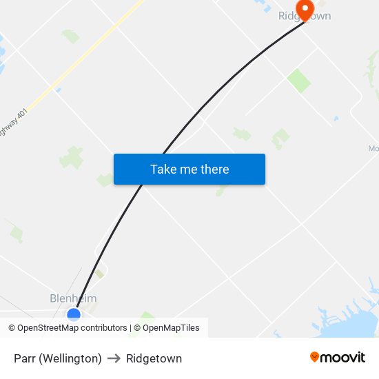 Parr (Wellington) to Ridgetown map