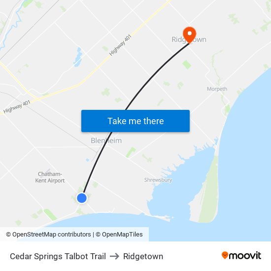 Cedar Springs Talbot Trail to Ridgetown map