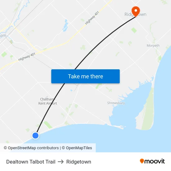 Dealtown Talbot Trail to Ridgetown map