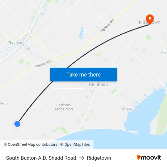 South Buxton A.D. Shadd Road to Ridgetown map