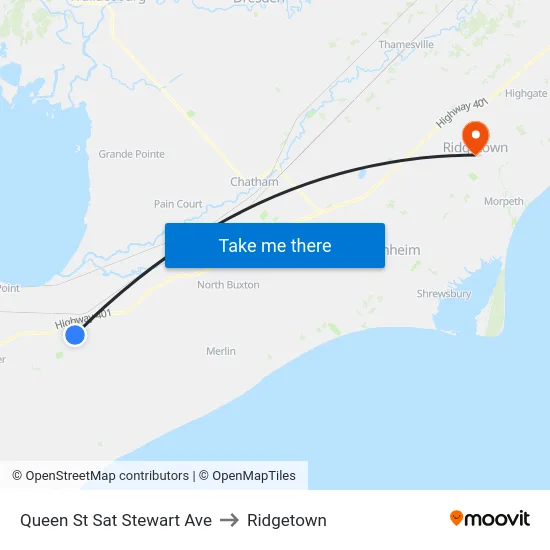 Queen St Sat Stewart Ave to Ridgetown map