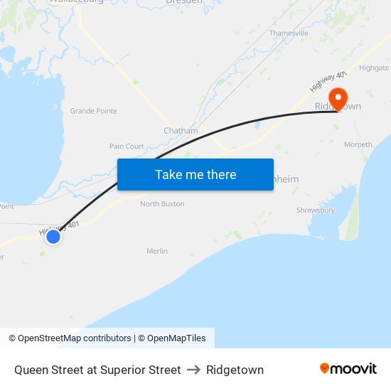 Queen Street at Superior Street to Ridgetown map