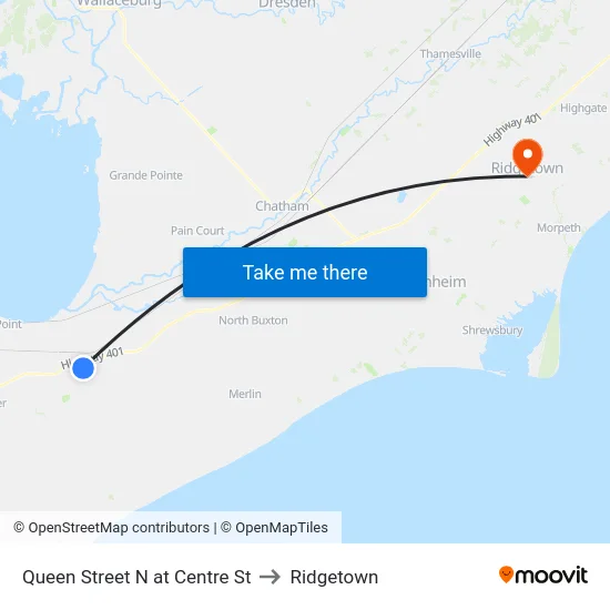 Queen Street N at Centre St to Ridgetown map