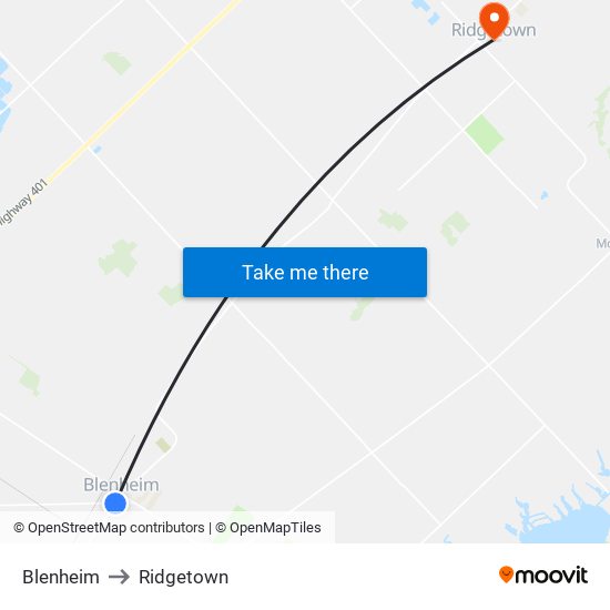 Blenheim to Ridgetown map