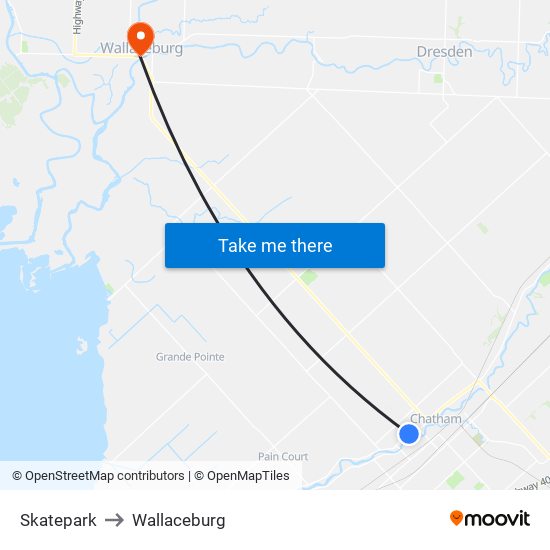 Skatepark to Wallaceburg map