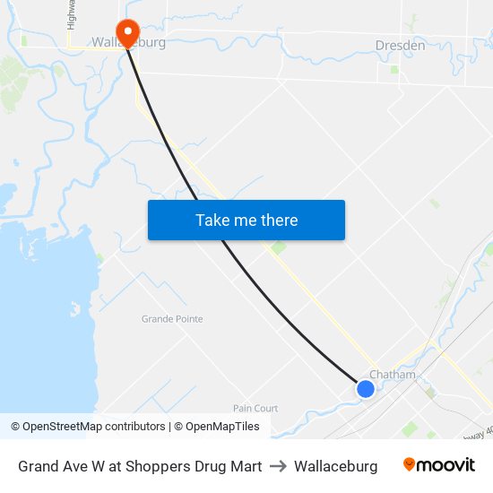 Grand Ave W at Shoppers Drug Mart to Wallaceburg map