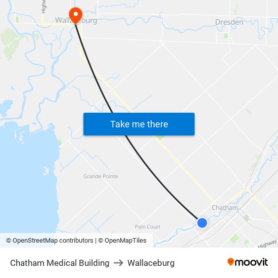 Chatham Medical Building to Wallaceburg map