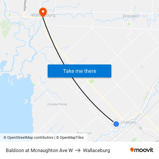 Baldoon at Mcnaughton Ave W to Wallaceburg map