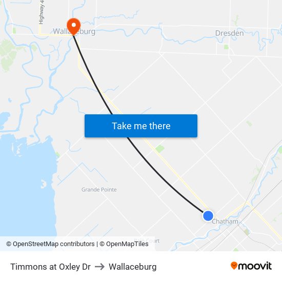 Timmons at Oxley Dr to Wallaceburg map