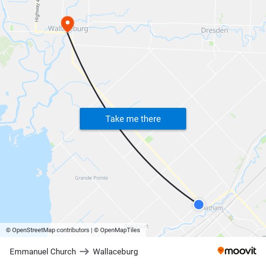 Emmanuel Church to Wallaceburg map