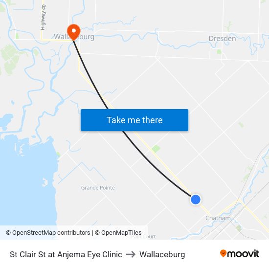 St Clair St at Anjema Eye Clinic to Wallaceburg map