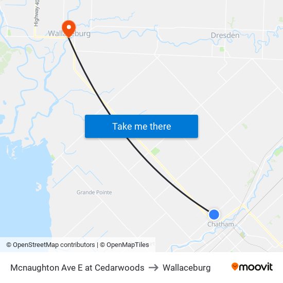 Mcnaughton Ave E at Cedarwoods to Wallaceburg map