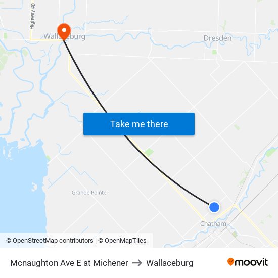 Mcnaughton Ave E at Michener to Wallaceburg map