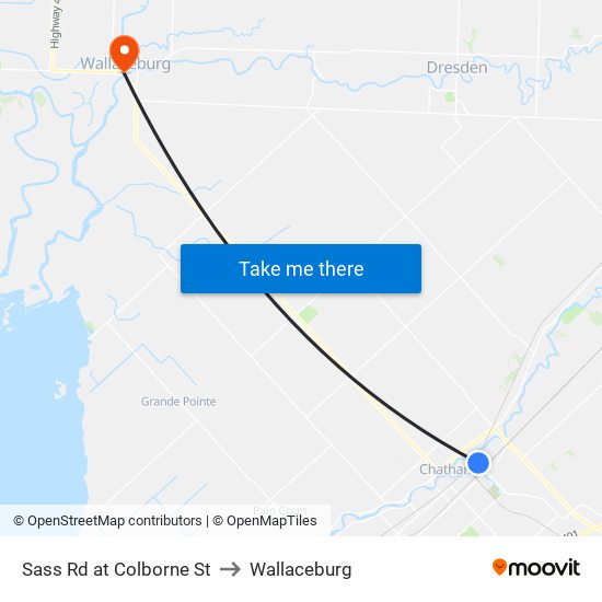 Sass Rd at Colborne St to Wallaceburg map