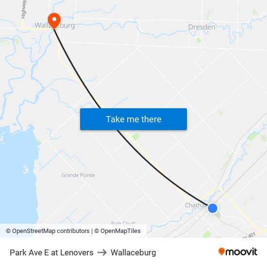 Park Ave E at Lenovers to Wallaceburg map