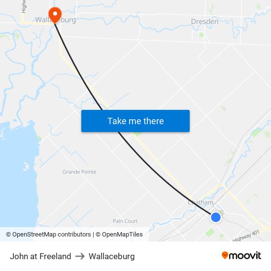 John at Freeland to Wallaceburg map