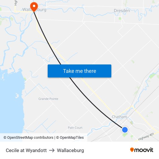Cecile at Wyandott to Wallaceburg map