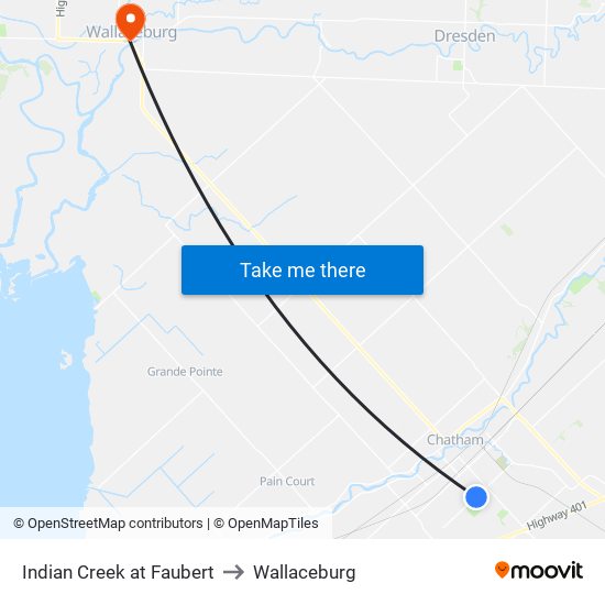 Indian Creek at Faubert to Wallaceburg map