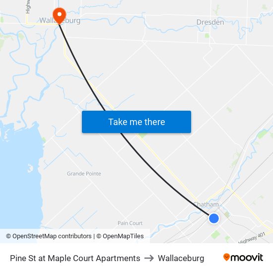 Pine St at Maple Court Apartments to Wallaceburg map