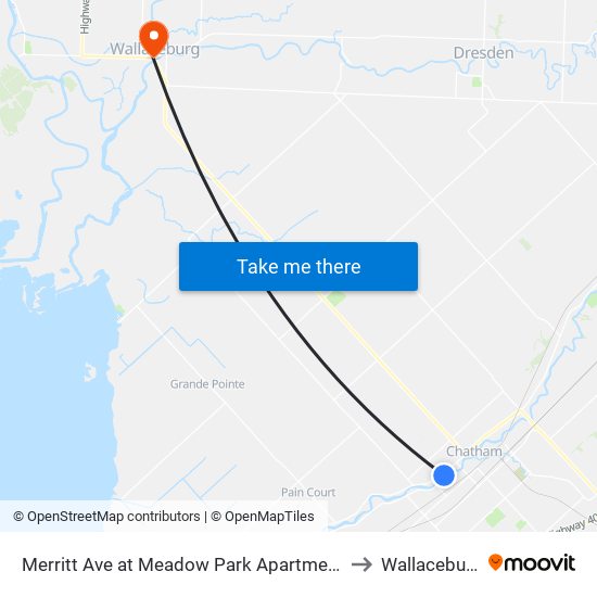 Merritt Ave at Meadow Park Apartments to Wallaceburg map