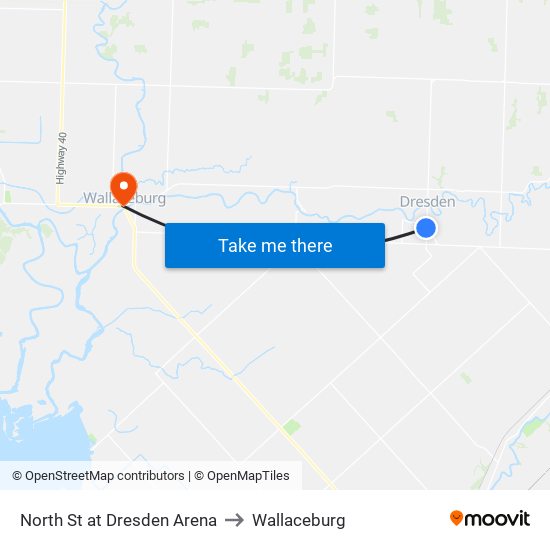 North St at Dresden Arena to Wallaceburg map