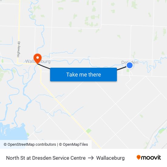 North St at Dresden Service Centre to Wallaceburg map