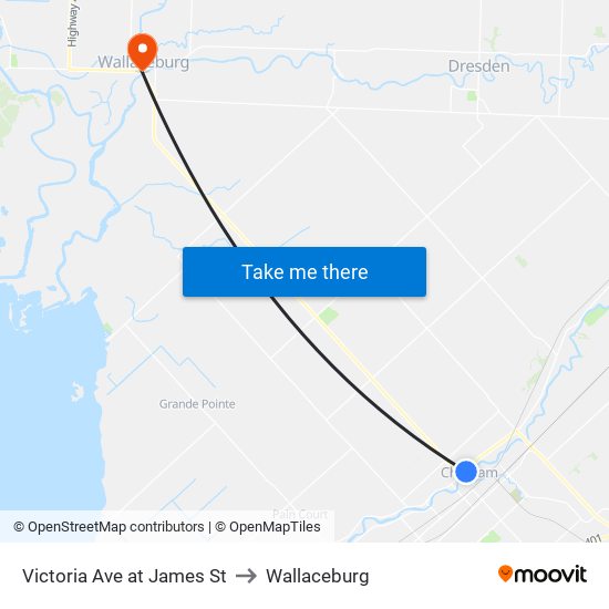 Victoria Ave at James St to Wallaceburg map