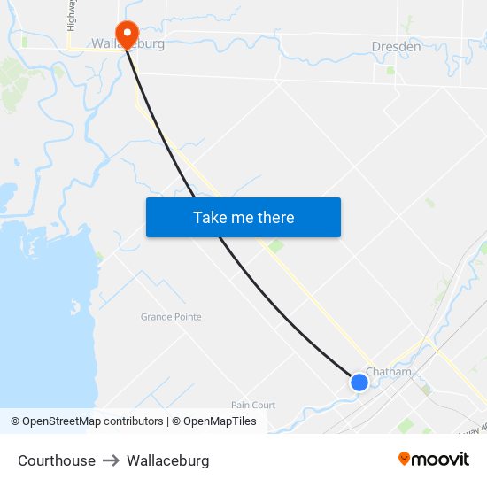 Courthouse to Wallaceburg map