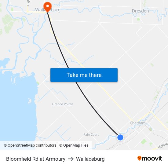 Bloomfield Rd at Armoury to Wallaceburg map