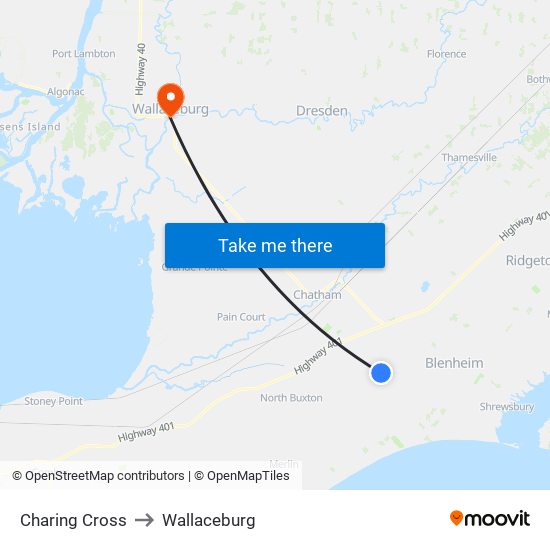 Charing Cross to Wallaceburg map