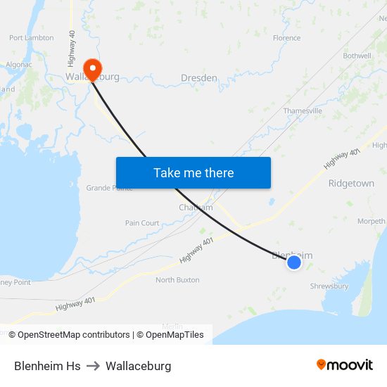 Blenheim Hs to Wallaceburg map