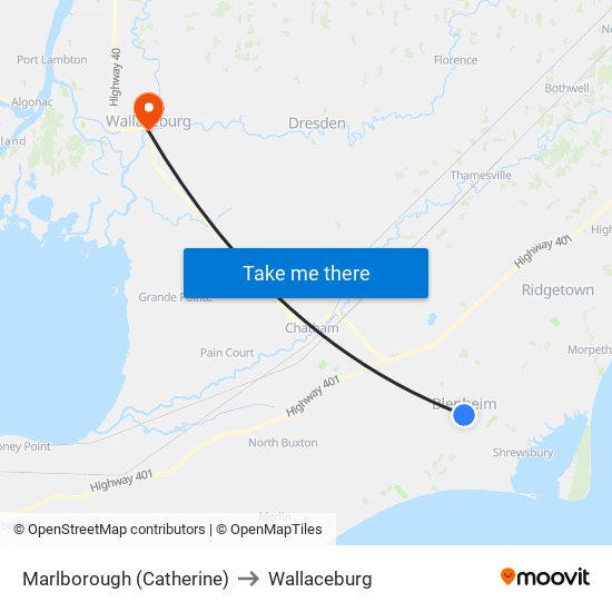 Marlborough (Catherine) to Wallaceburg map