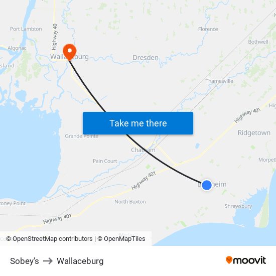 Sobey's to Wallaceburg map