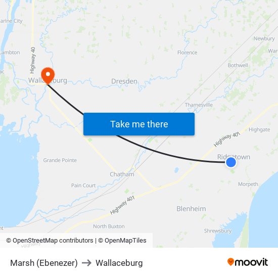Marsh (Ebenezer) to Wallaceburg map
