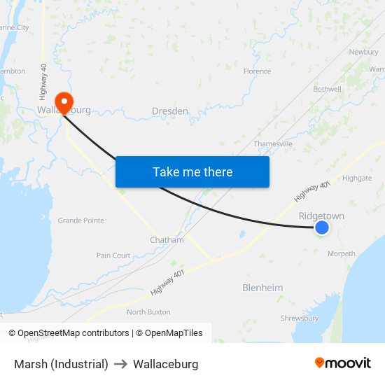 Marsh (Industrial) to Wallaceburg map