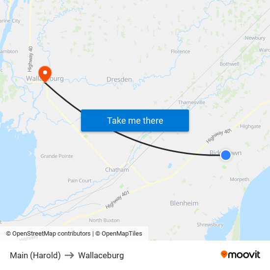 Main (Harold) to Wallaceburg map