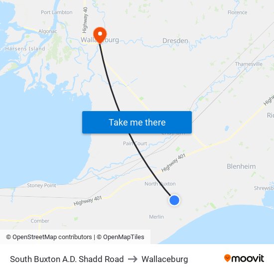 South Buxton A.D. Shadd Road to Wallaceburg map