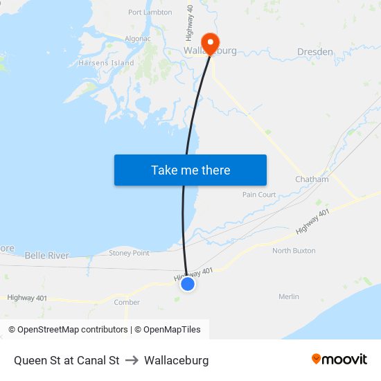 Queen St at Canal St to Wallaceburg map