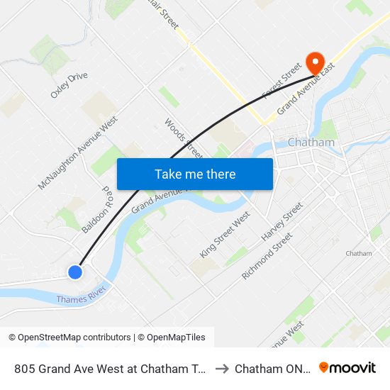 805 Grand Ave West at Chatham Tower Apartments to Chatham ON Canada map