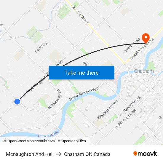 Mcnaughton And Keil to Chatham ON Canada map