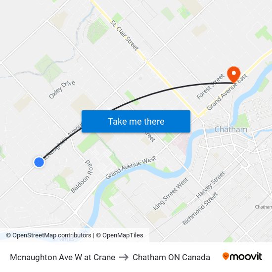 Mcnaughton Ave W at Crane to Chatham ON Canada map