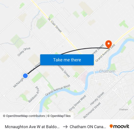 Mcnaughton Ave W at Baldoon to Chatham ON Canada map