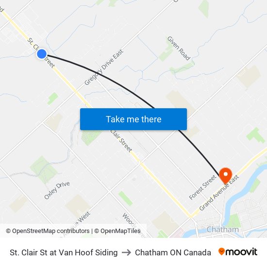 St. Clair St at Van Hoof Siding to Chatham ON Canada map