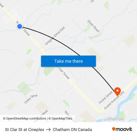 St Clar St at Cineplex to Chatham ON Canada map