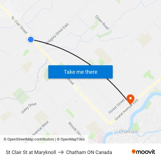 St Clair St at Maryknoll to Chatham ON Canada map